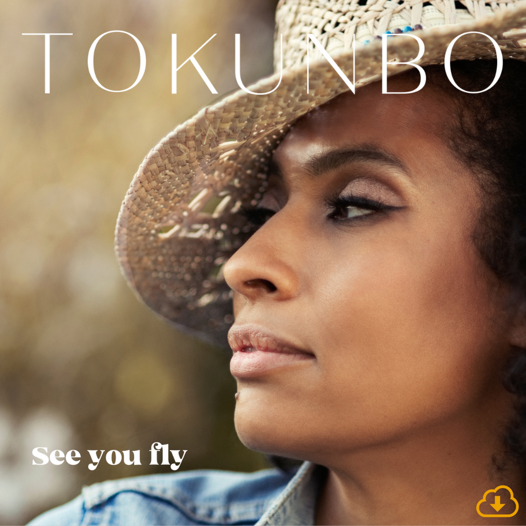 Cover for TOKUNBO's HiRes Audio Single 'See You Fly' containing title & download icon